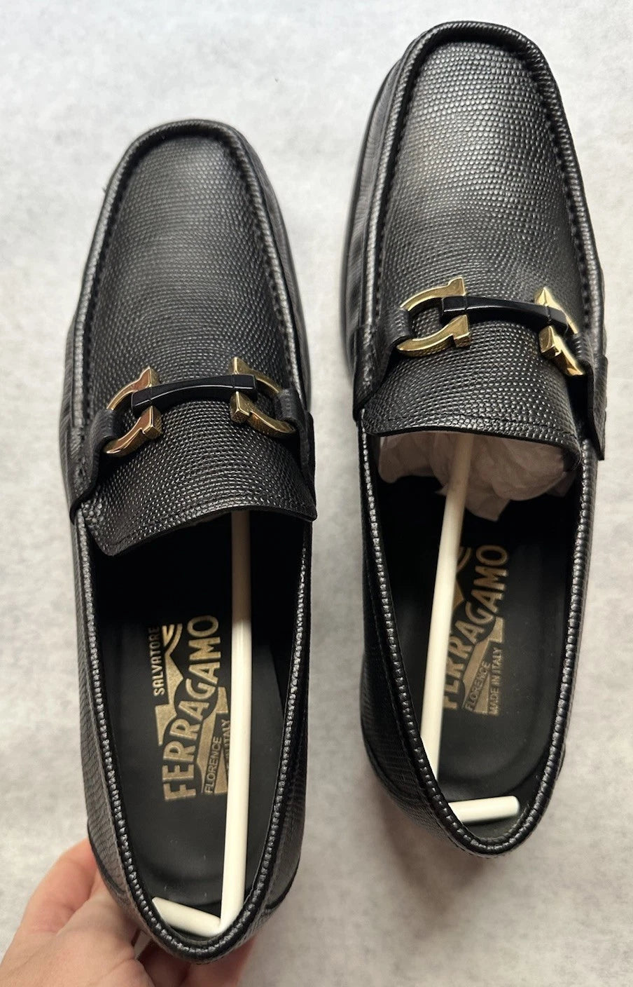 Salvatore Ferragamo Black Gancini Men Leather Loafers Shoes EU 41.5 US 7.5 EEE