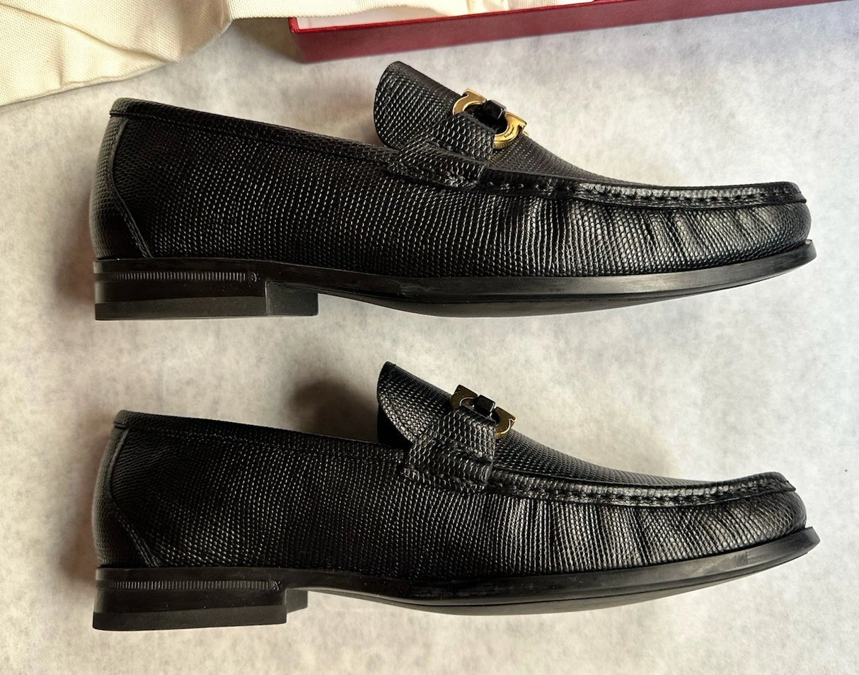 Salvatore Ferragamo Black Gancini Men Leather Loafers Shoes EU 41.5 US 7.5 EEE