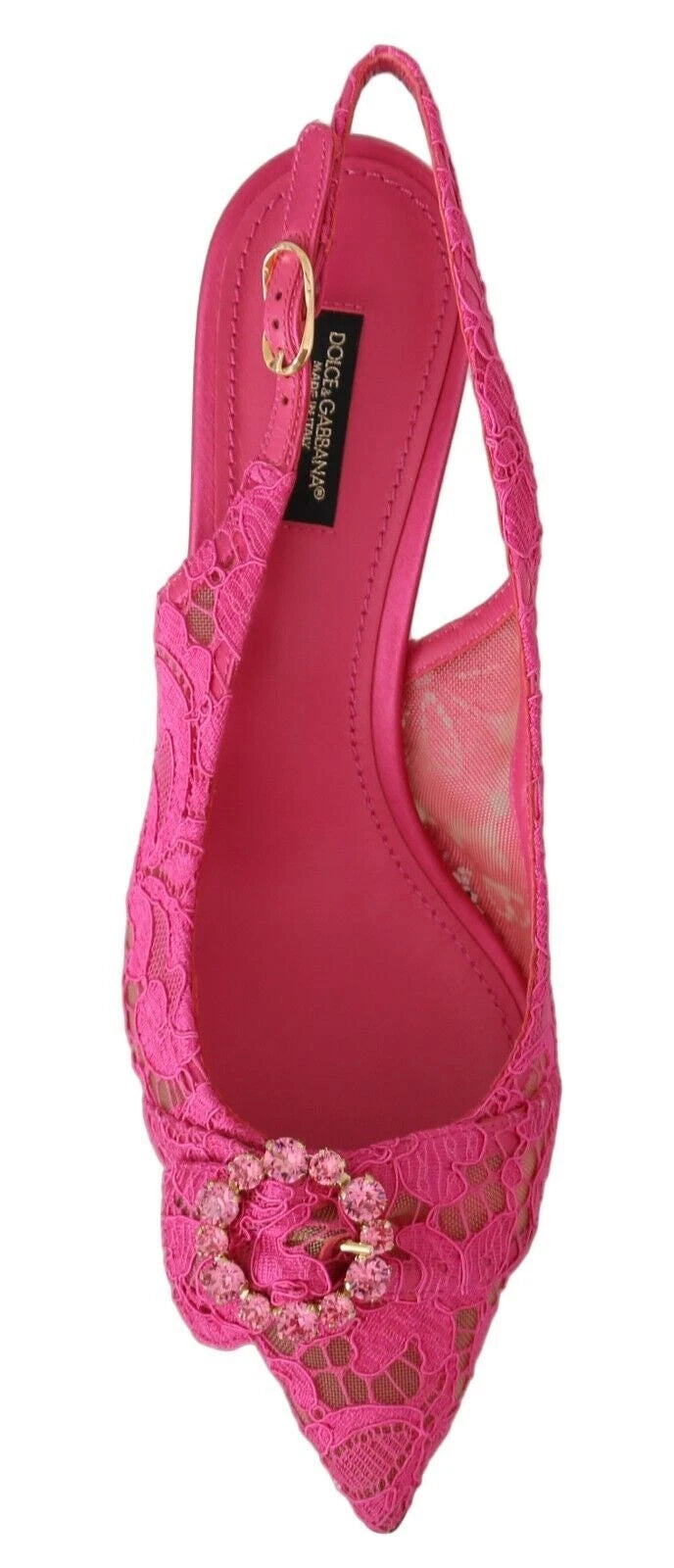 Dolce & Gabbana Taormina Crystal Lace Pink Slingback Heels EU 38 / US 8