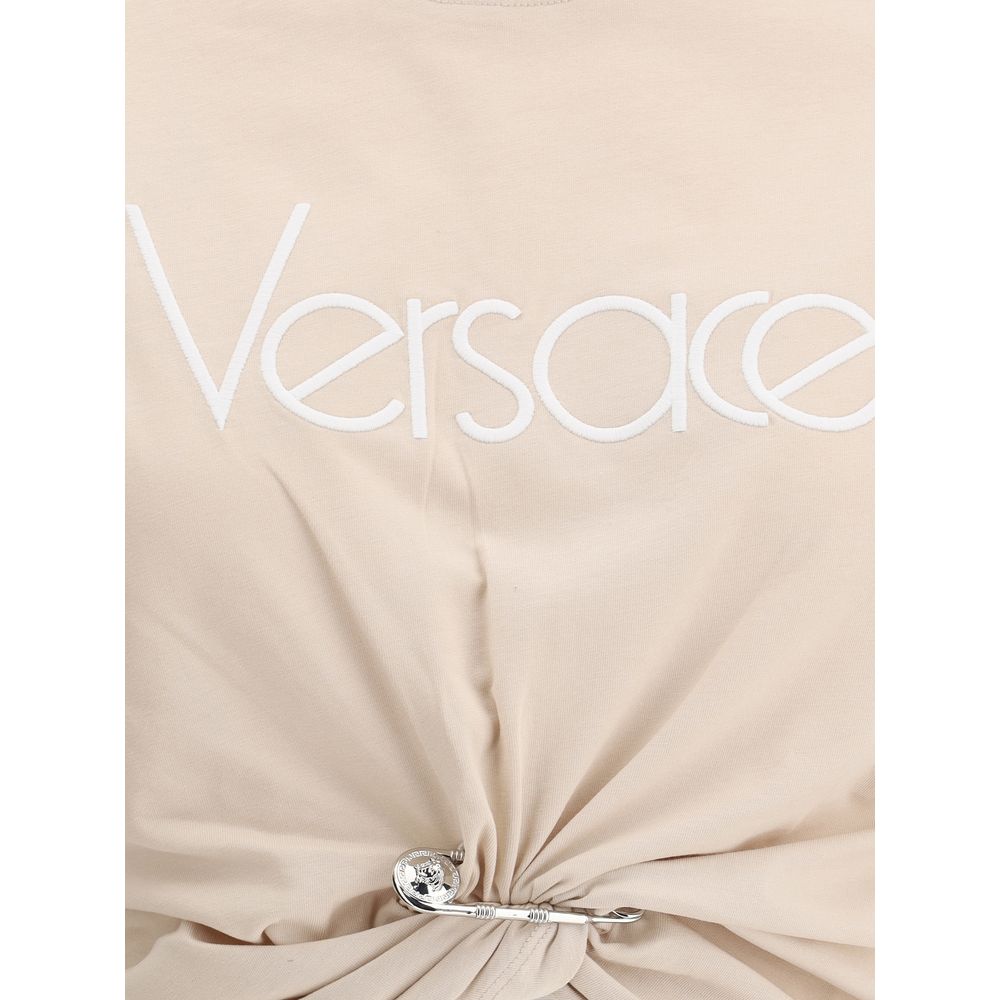 Versace 1978 Re-Edition Logo Safety Pin Crop Women's T-Shirt