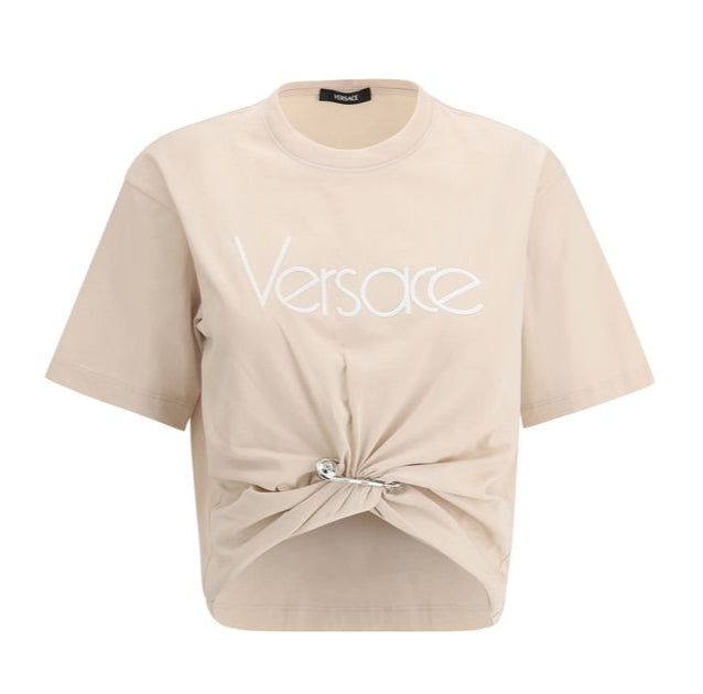 Versace 1978 Re-Edition Logo Safety Pin Crop Women's T-Shirt