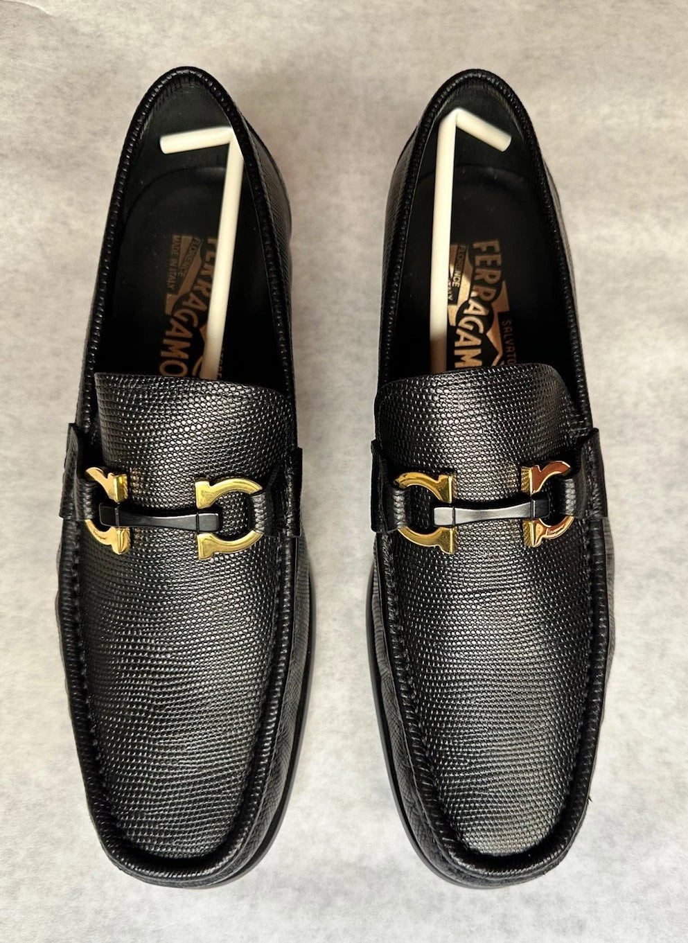 Salvatore Ferragamo Black Gancini Men Leather Loafers Shoes EU 41.5 US 7.5 EEE