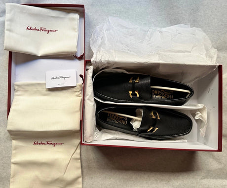Salvatore Ferragamo Black Gancini Men Leather Loafers Shoes EU 41.5 US 7.5 EEE