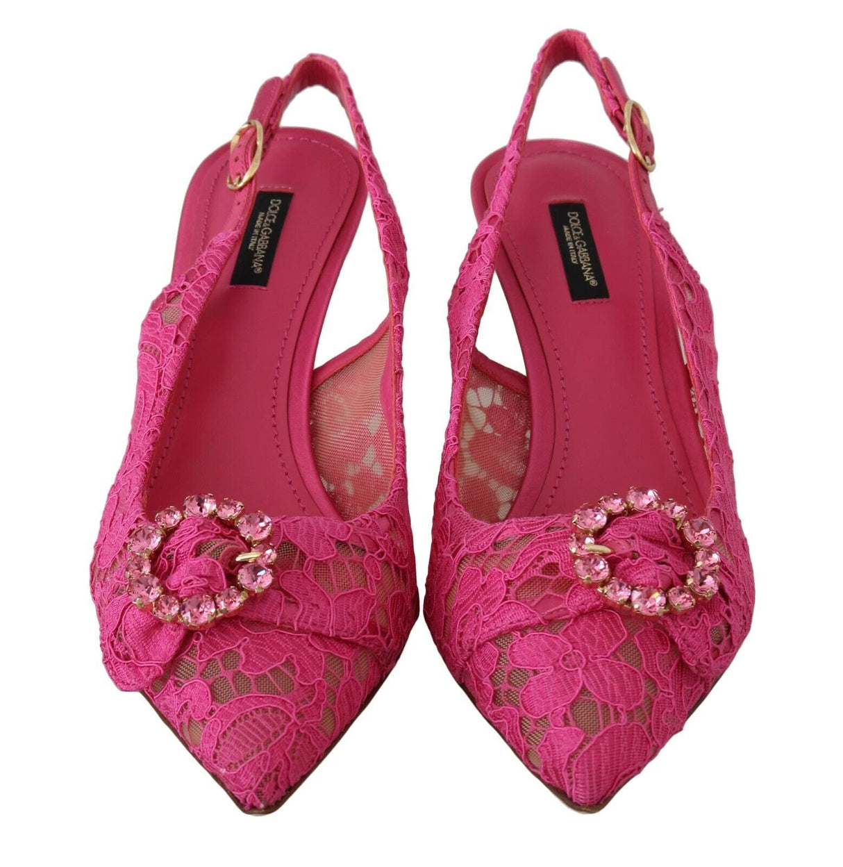 Dolce & Gabbana Taormina Crystal Lace Pink Slingback Heels EU 38 / US 8