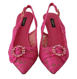 Dolce & Gabbana Taormina Crystal Lace Pink Slingback Heels EU 38 / US 8