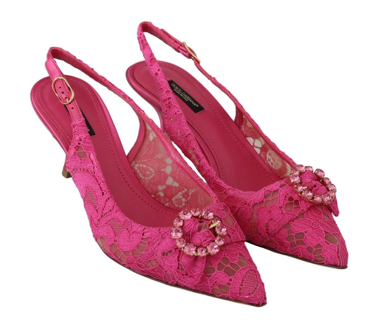 Dolce & Gabbana Taormina Crystal Lace Pink Slingback Heels EU 38 / US 8