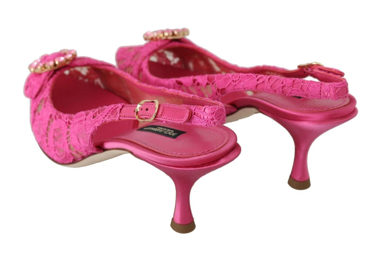 Dolce & Gabbana Taormina Crystal Lace Pink Slingback Heels EU 38 / US 8