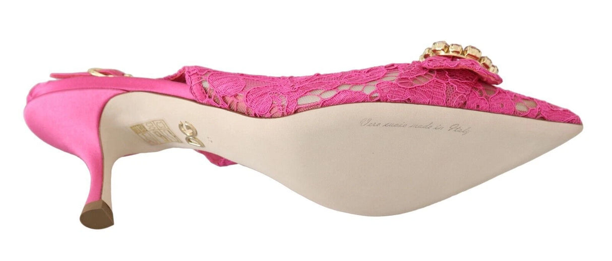 Dolce & Gabbana Taormina Crystal Lace Pink Slingback Heels EU 38 / US 8